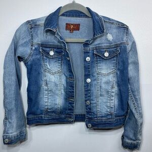 7 For All Mankind Jacket Girls Medium Denim Jean Button up Squad Stretch Party